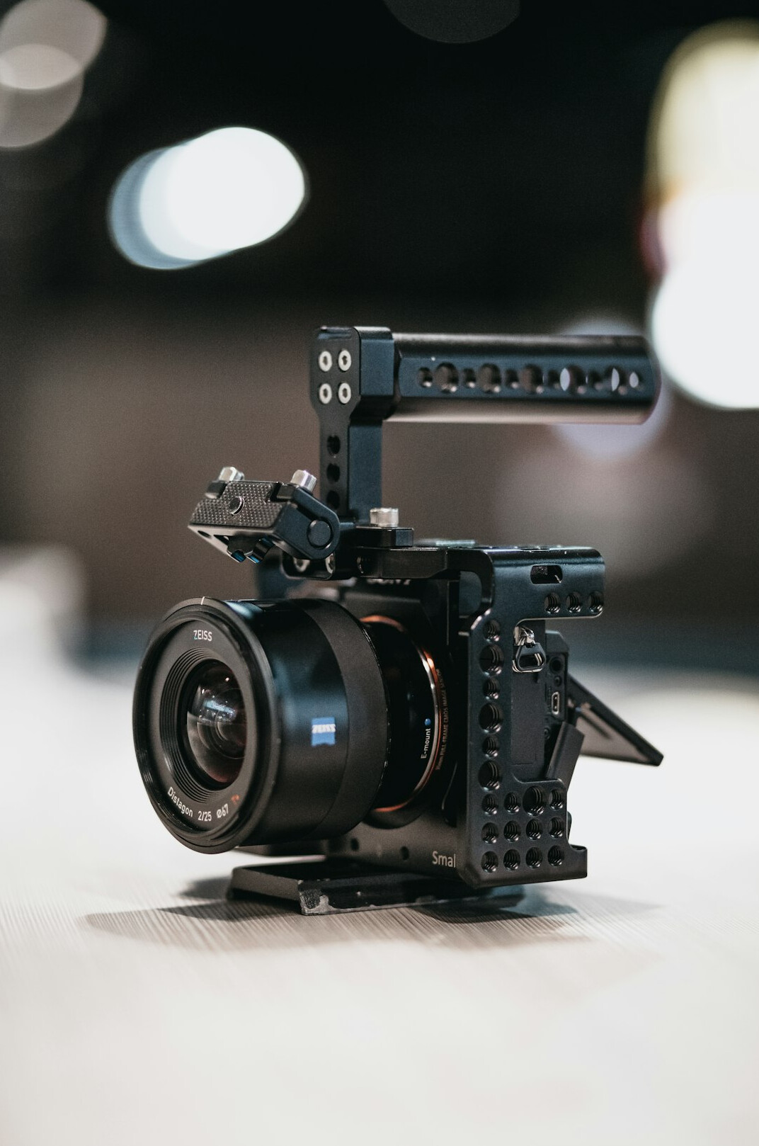 Cinema-style camera rig on set